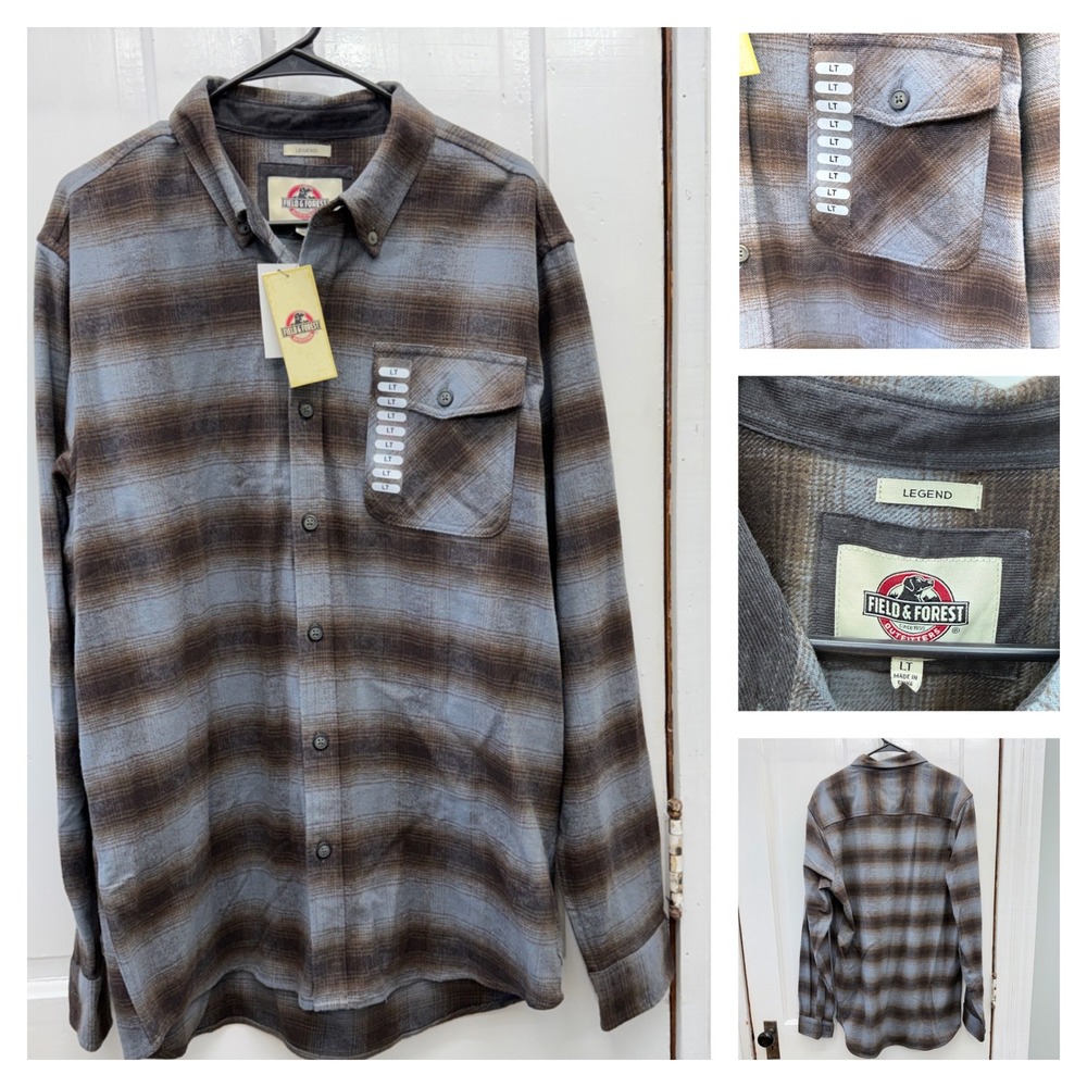 Field & Forest Legend Plaid Flannel Button Down Shirt Mens LT Large Tall NEW